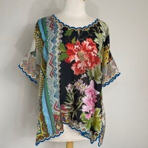 Johnny was Floral floral embroidery silk Women's Top S